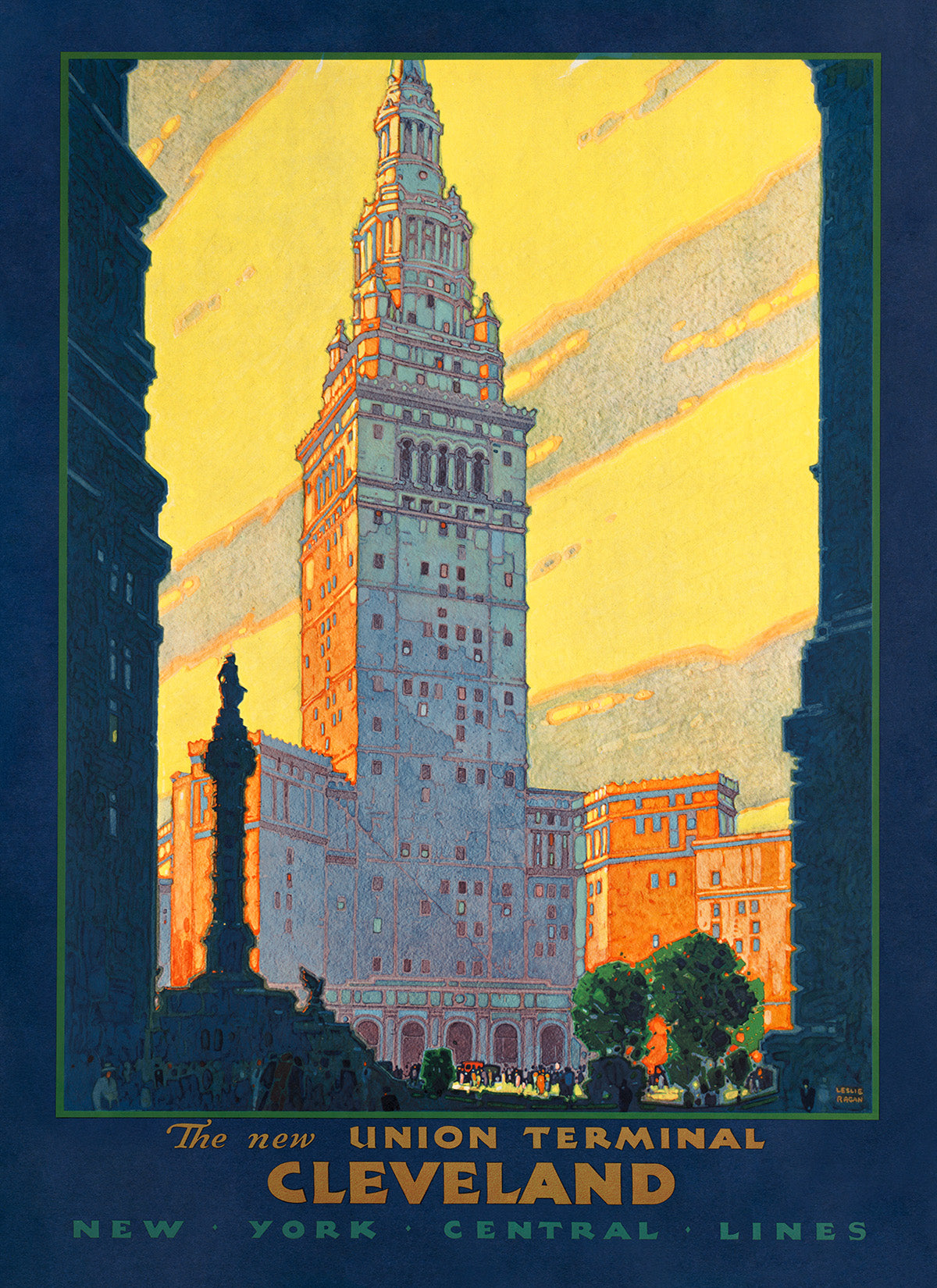 Cleveland Ohio Train Station Travel Poster, Vintage Style 1900s Railroad Travel Advertisement Print