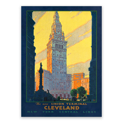 Cleveland Ohio Train Station Travel Poster, Vintage Style 1900s Railroad Travel Advertisement Print