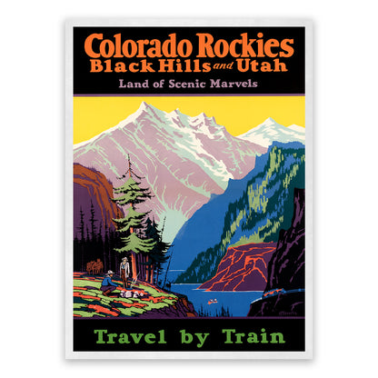 Colorado Rockies Railroad Travel Poster, Vintage Style 1900s Train Travel Advertisement Print