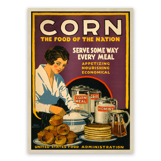 Corn Wartime Food Rationing Poster,  Vintage Style 1918 World War 1 Print