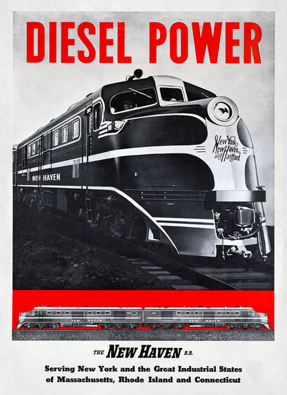 Diesel Power Railroad Travel Poster, Vintage Style 1900s Railway Train Travel Advertisement Print