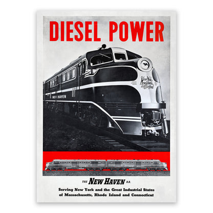 Diesel Power Railroad Travel Poster, Vintage Style 1900s Railway Train Travel Advertisement Print