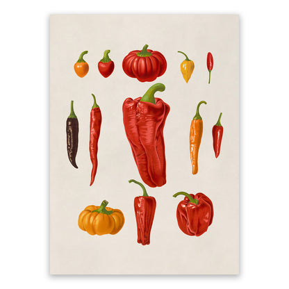 Chili Pepper Plants Varieties Illustration, Vintage Style Garden Vegetable Print, EB10