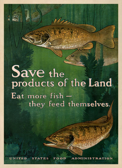 Eat More Fish Wartime Food Rationing Poster,  Vintage Style 1917 World War 1 Print