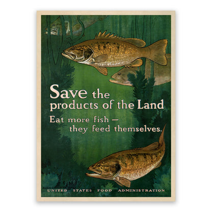 Eat More Fish Wartime Food Rationing Poster,  Vintage Style 1917 World War 1 Print