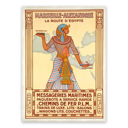 Egypt and France Travel Poster, Vintage Style 1920s Mediterranean Travel Advertisement Print