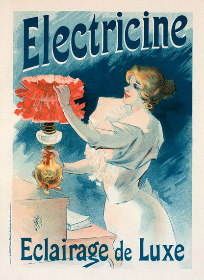 Electricine French Electricity Advertisement Poster, Vintage Style Belle Epoque Lucien Lefevre Print