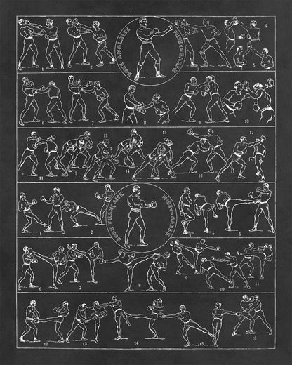 Vintage Kickboxing Illustration Print, FD02