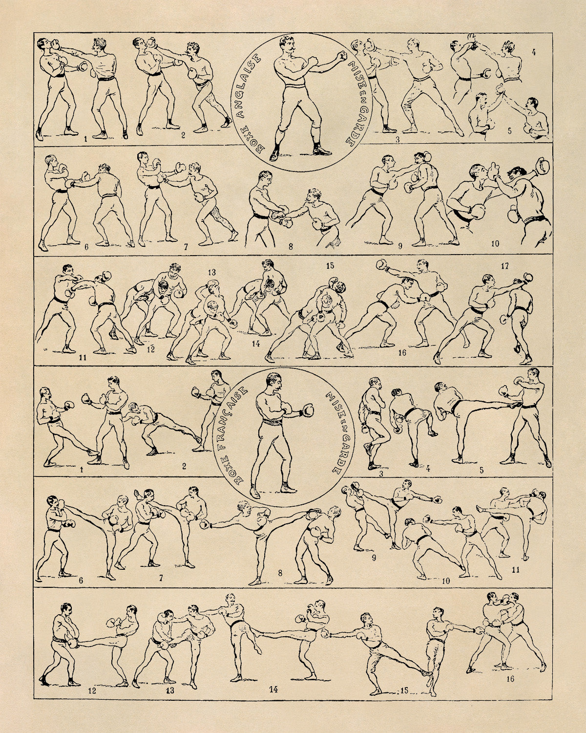 Vintage Kickboxing Illustration Print, FD02