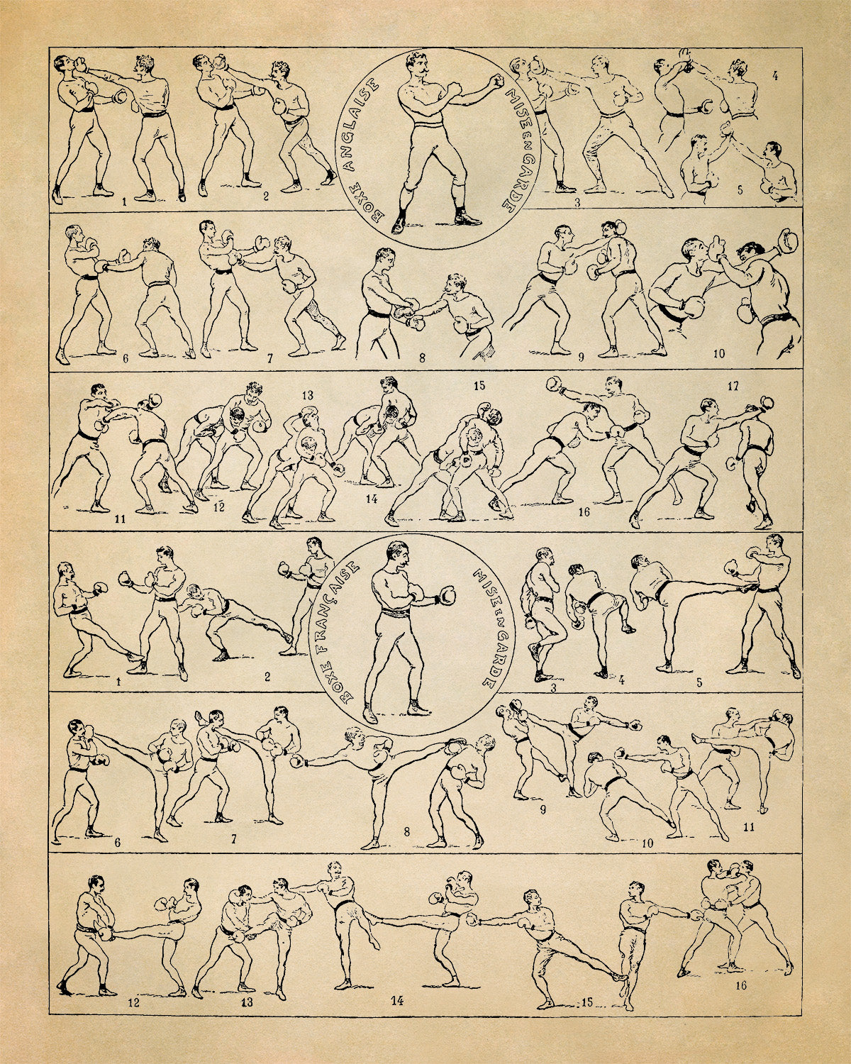 Vintage Kickboxing Illustration Print, FD02