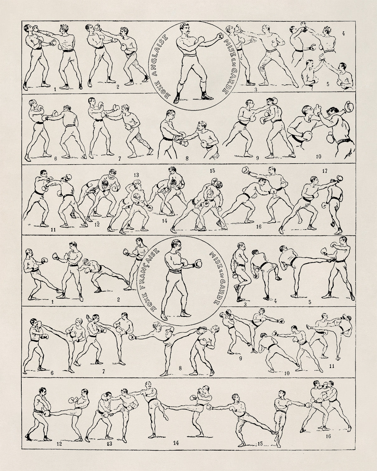 Vintage Kickboxing Illustration Print, FD02