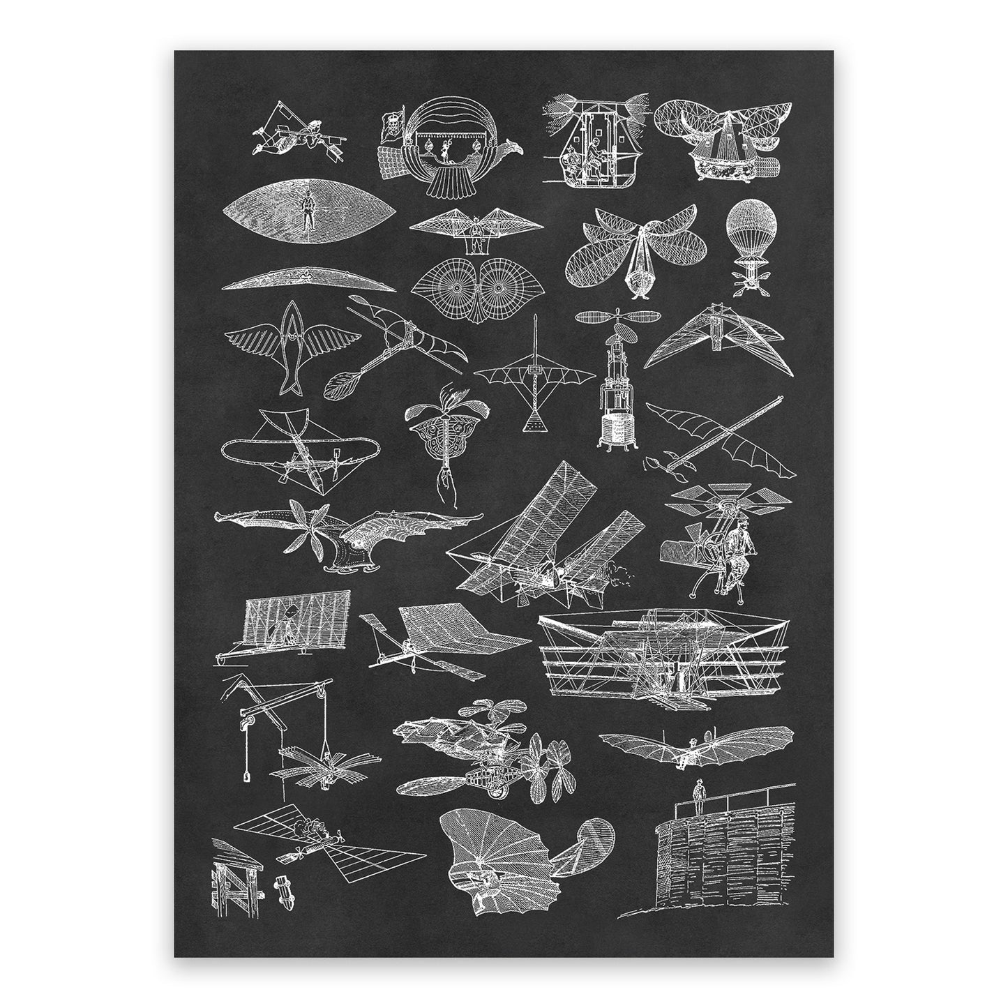 Early Aviation Flying Machines Illustration Print, FD12