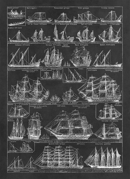 Historic Sailing and Naval Ships Illustration Chart Print, FD14