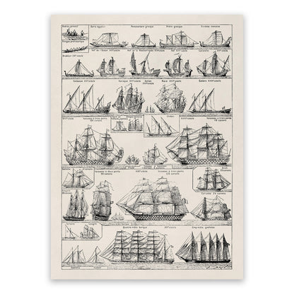 Historic Sailing and Naval Ships Illustration Chart Print, FD14