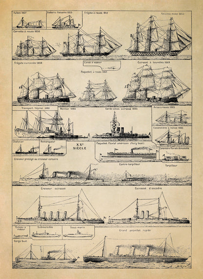 Historic Sailing and Steam Ships Illustration Chart Print, FD15