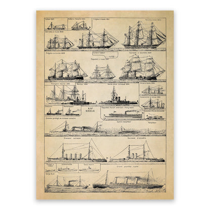 Historic Sailing and Steam Ships Illustration Chart Print, FD15