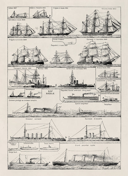 Historic Sailing and Steam Ships Illustration Chart Print, FD15