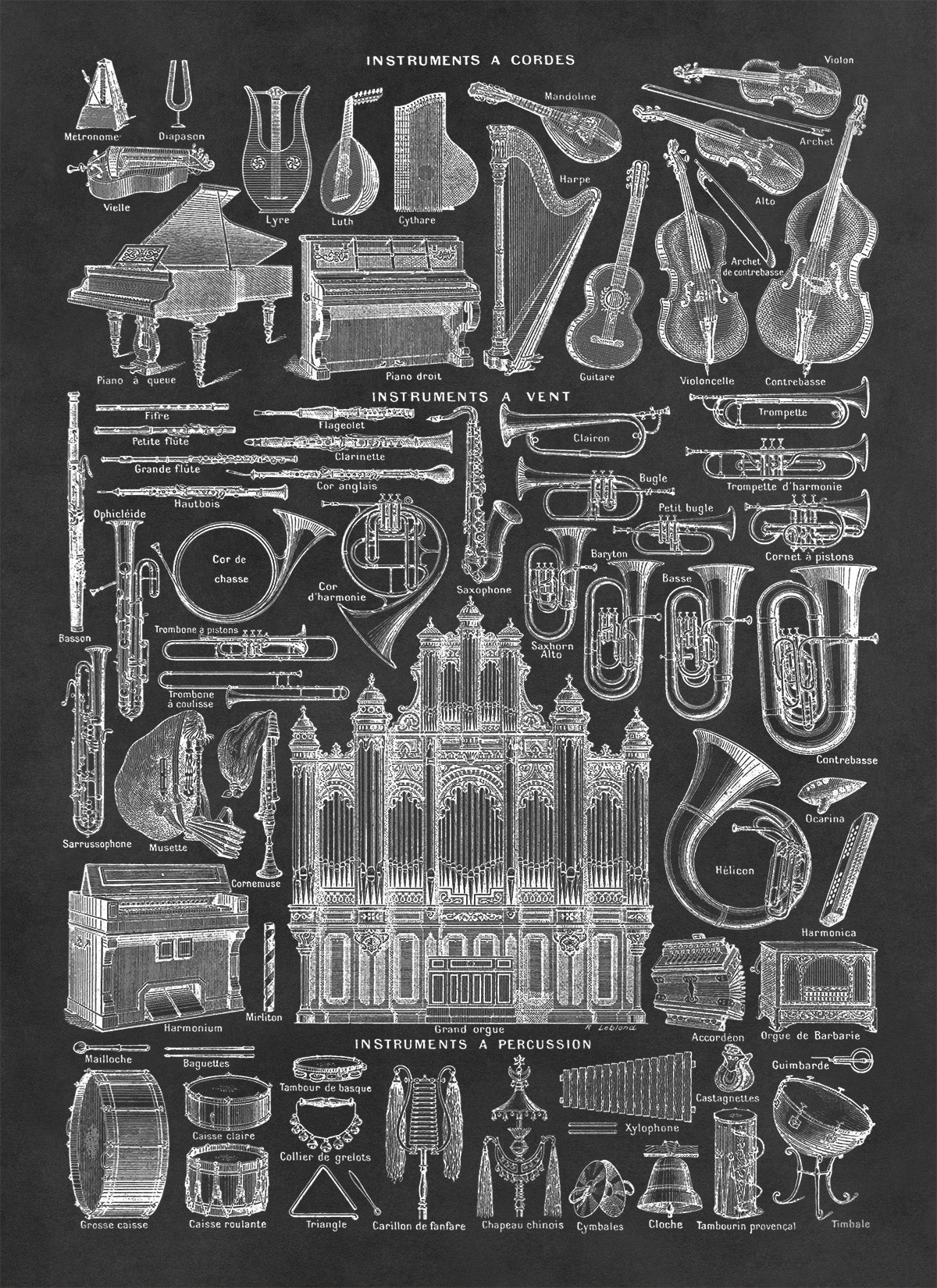 Classical Musical Instruments Illustration Print, FD16