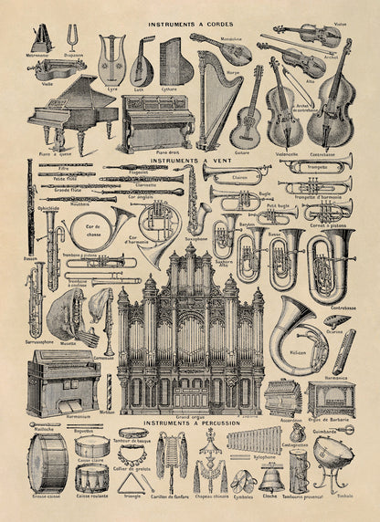 Classical Musical Instruments Illustration Print, FD16