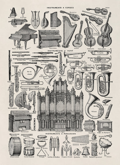 Classical Musical Instruments Illustration Print, FD16