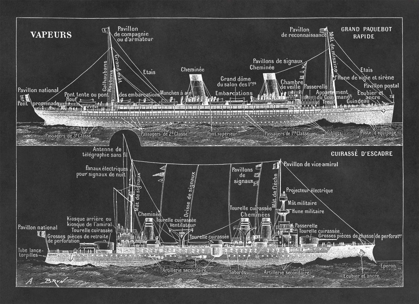 Historic Steamship Illustration Print, FD20