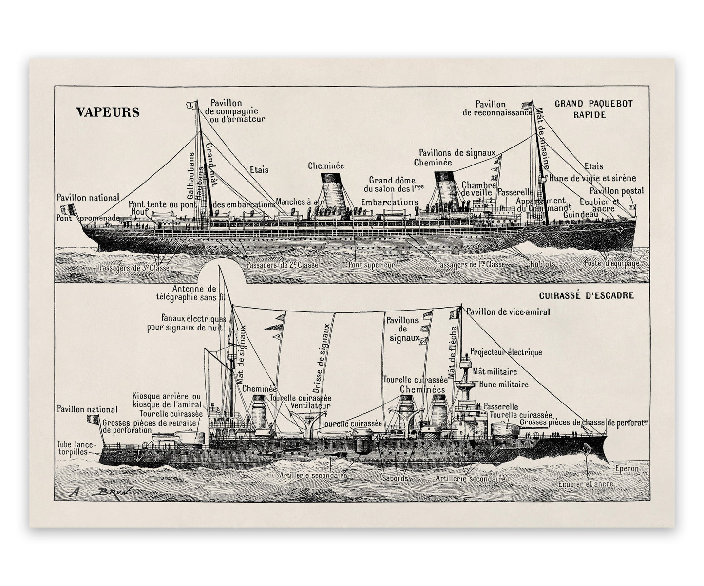 Historic Steamship Illustration Print, FD20