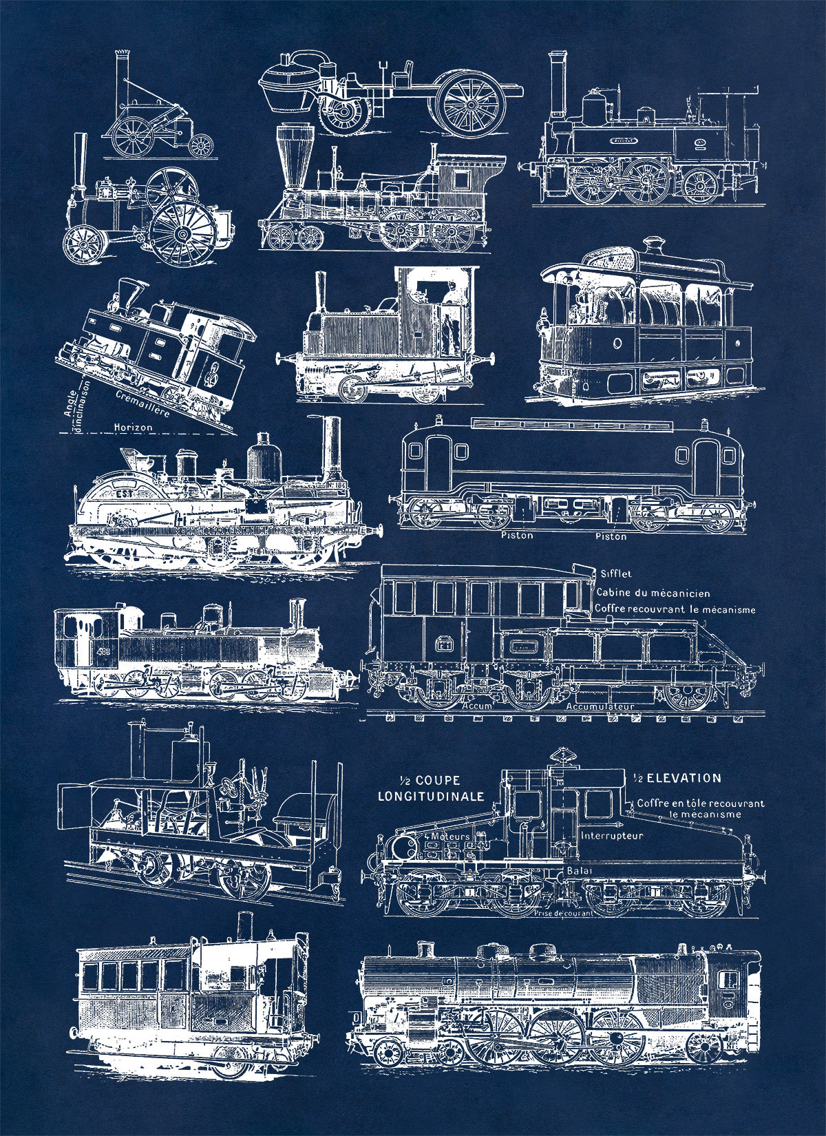 Locomotive Train Engine Illustration Print, FD23