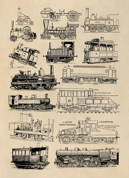 Locomotive Train Engine Illustration Print, FD23