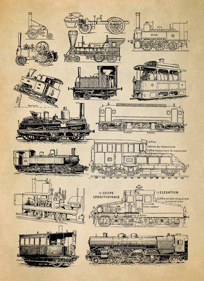 Locomotive Train Engine Illustration Print, FD23