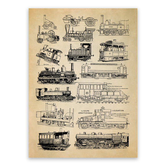 Locomotive Train Engine Illustration Print, FD23