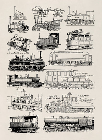 Locomotive Train Engine Illustration Print, FD23