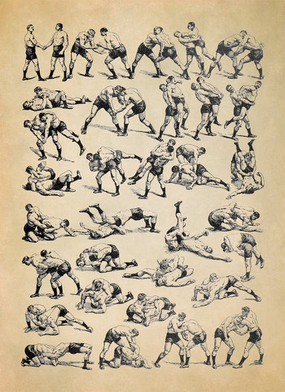 Sport Wrestling Moves Illustration Print, FD26