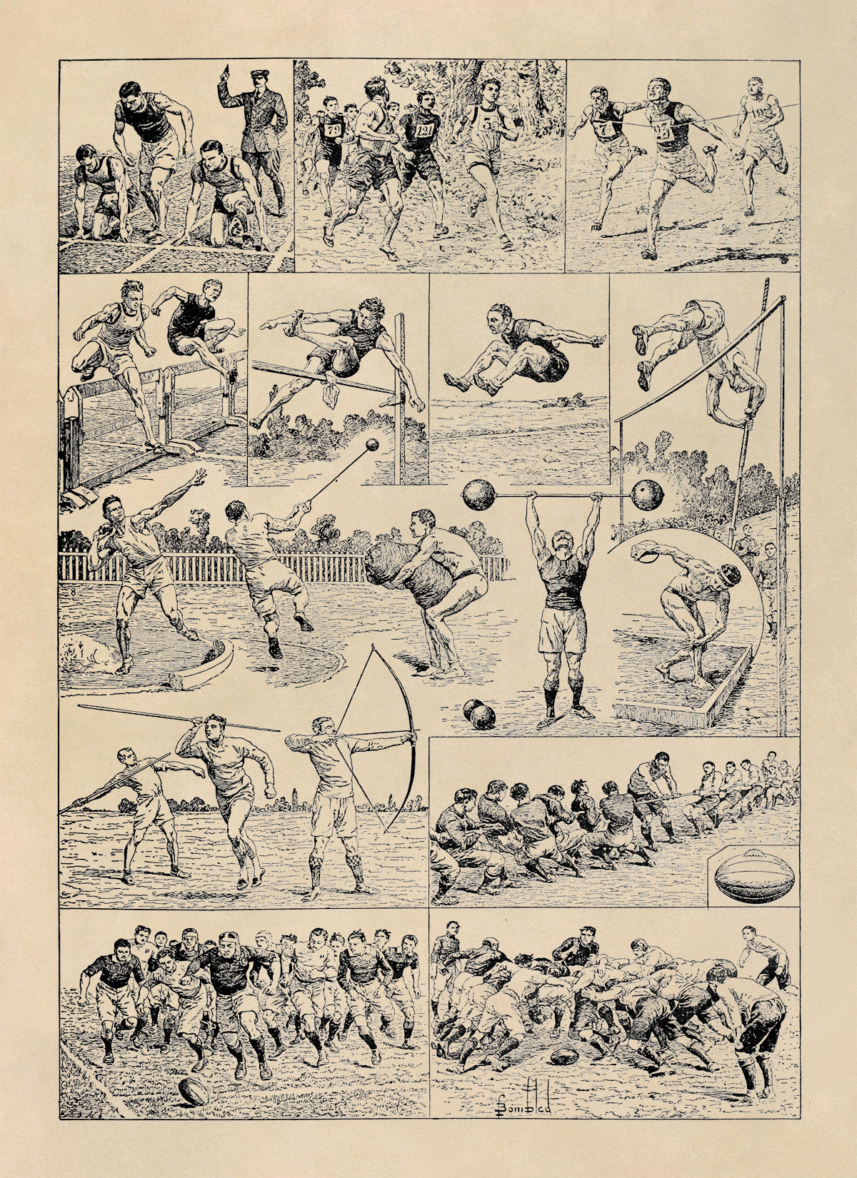 Vintage Athletics and Sport Training Illustration Print, FD28