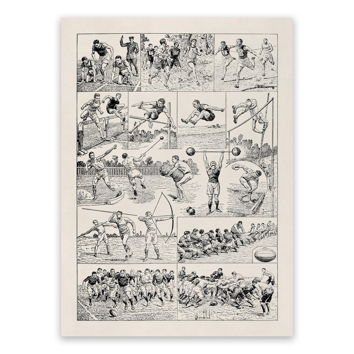 Vintage Athletics and Sport Training Illustration Print, FD28