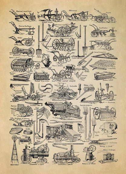 Antique Farm Equipment Illustration Print, FD32