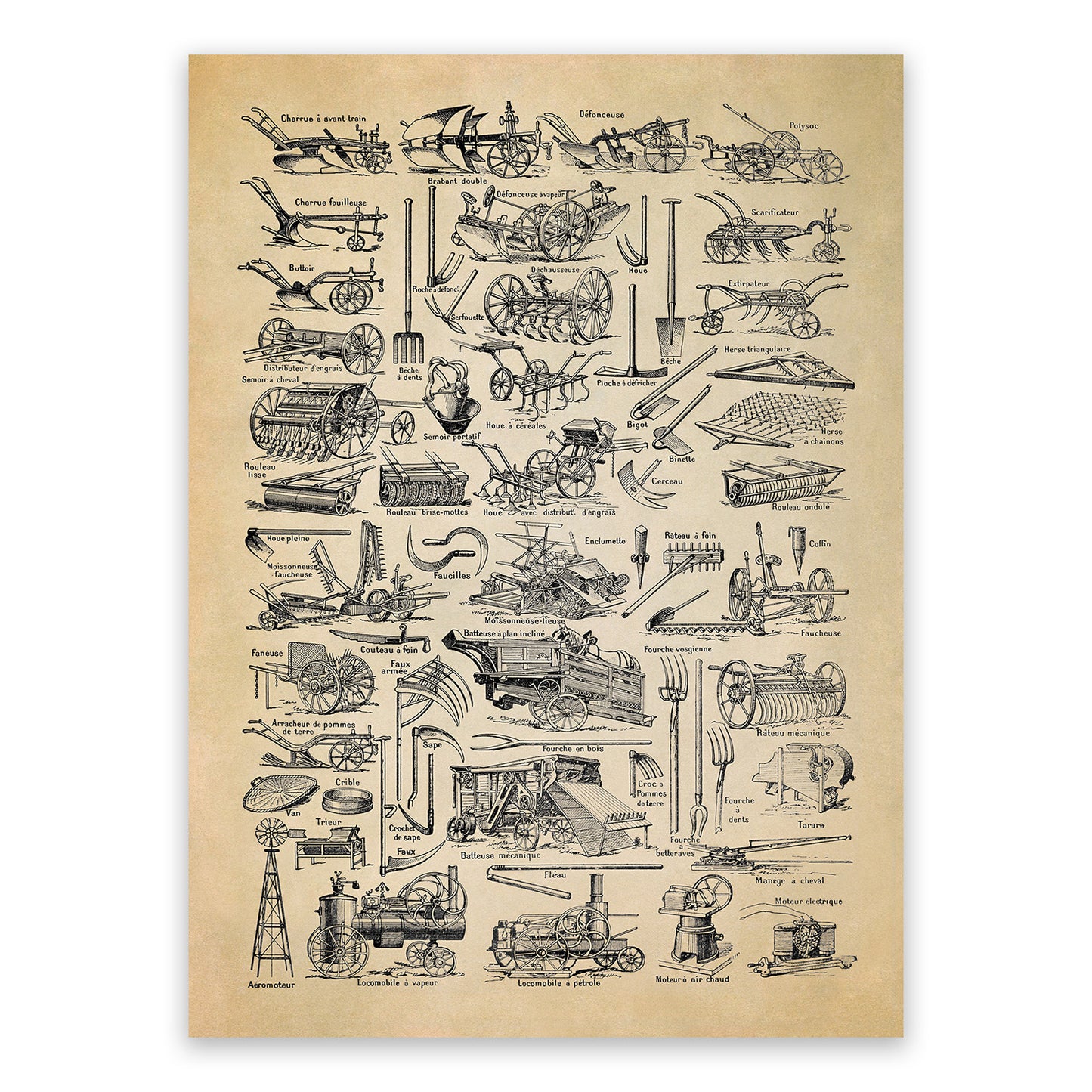 Antique Farm Equipment Illustration Print, FD32