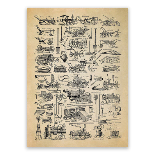 Antique Farm Equipment Illustration Print, FD32