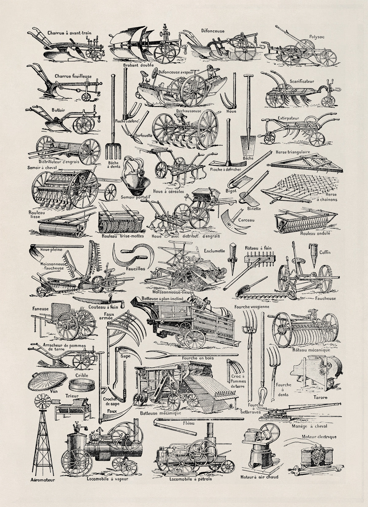 Antique Farm Equipment Illustration Print, FD32