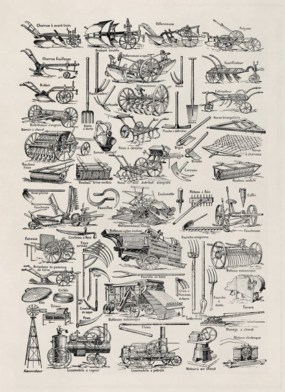 Antique Farm Equipment Illustration Print, FD32