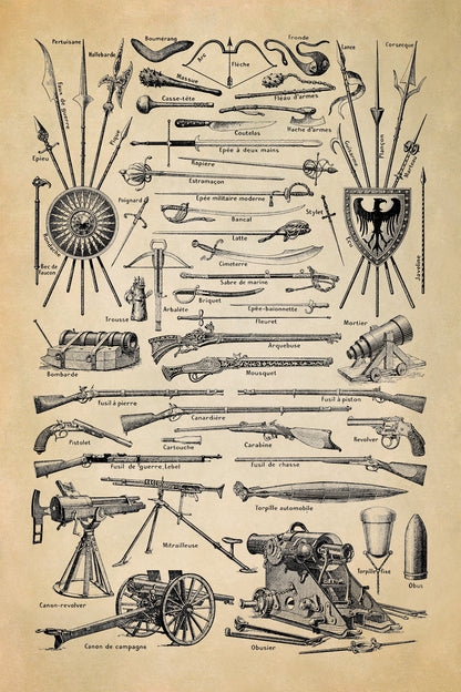 Historic Weapons and Firearms Illustration Print, FD33