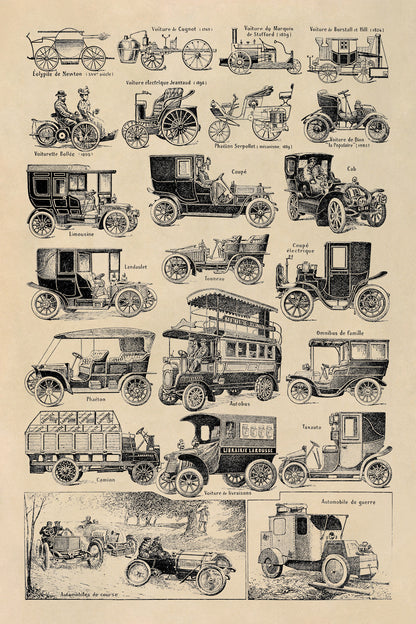 Early Automobile Examples Illustration Print, FD34