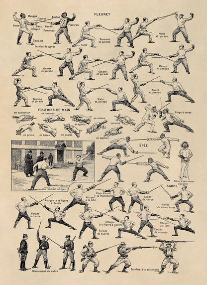 Fencing Training Techniques Illustration Print, FD36