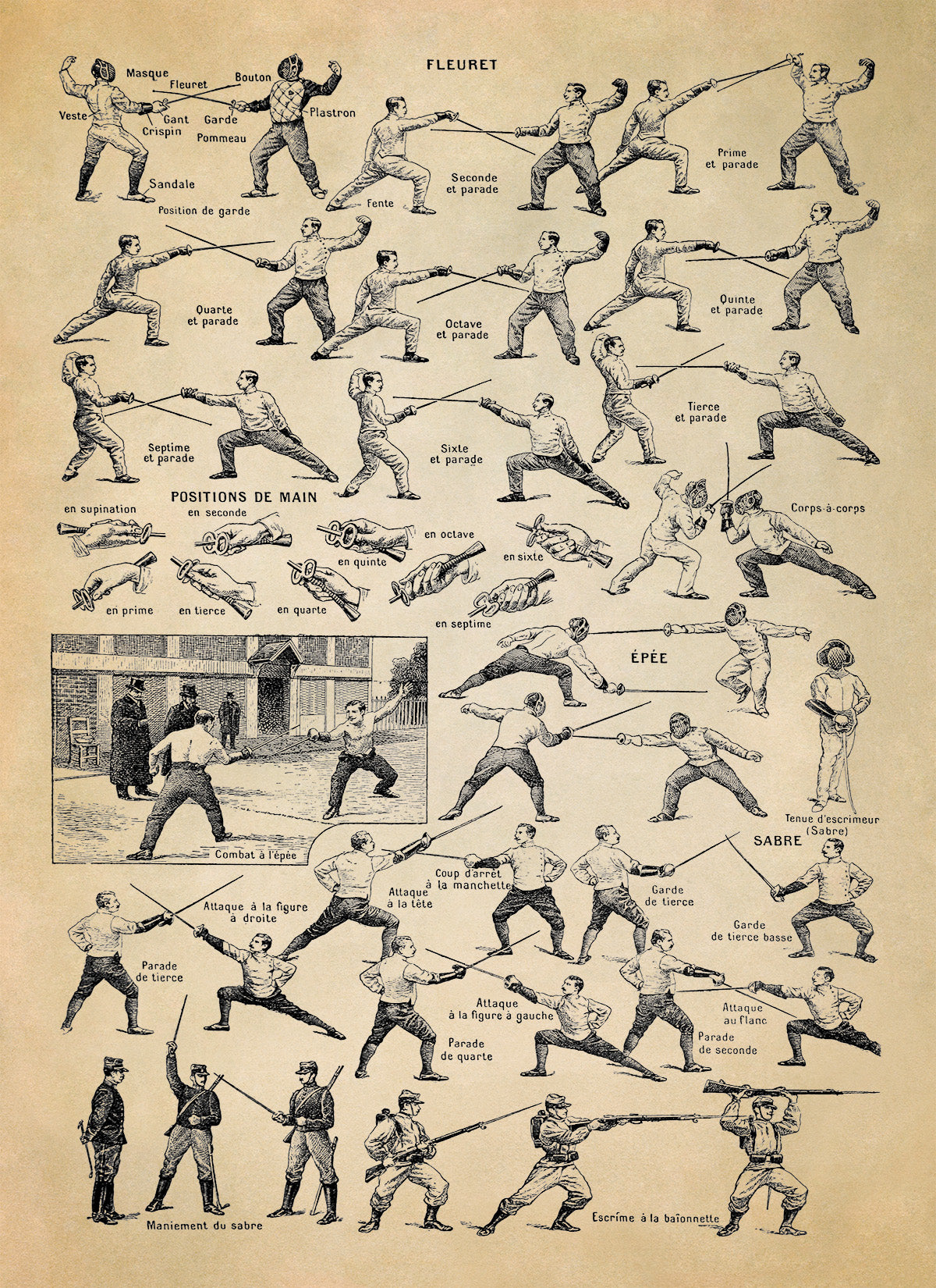 Fencing Training Techniques Illustration Print, FD36