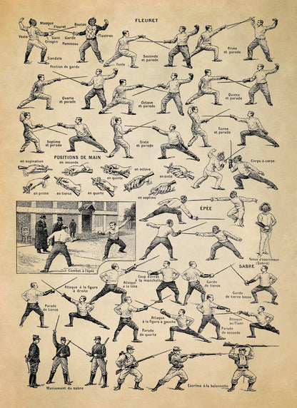 Fencing Training Techniques Illustration Print, FD36