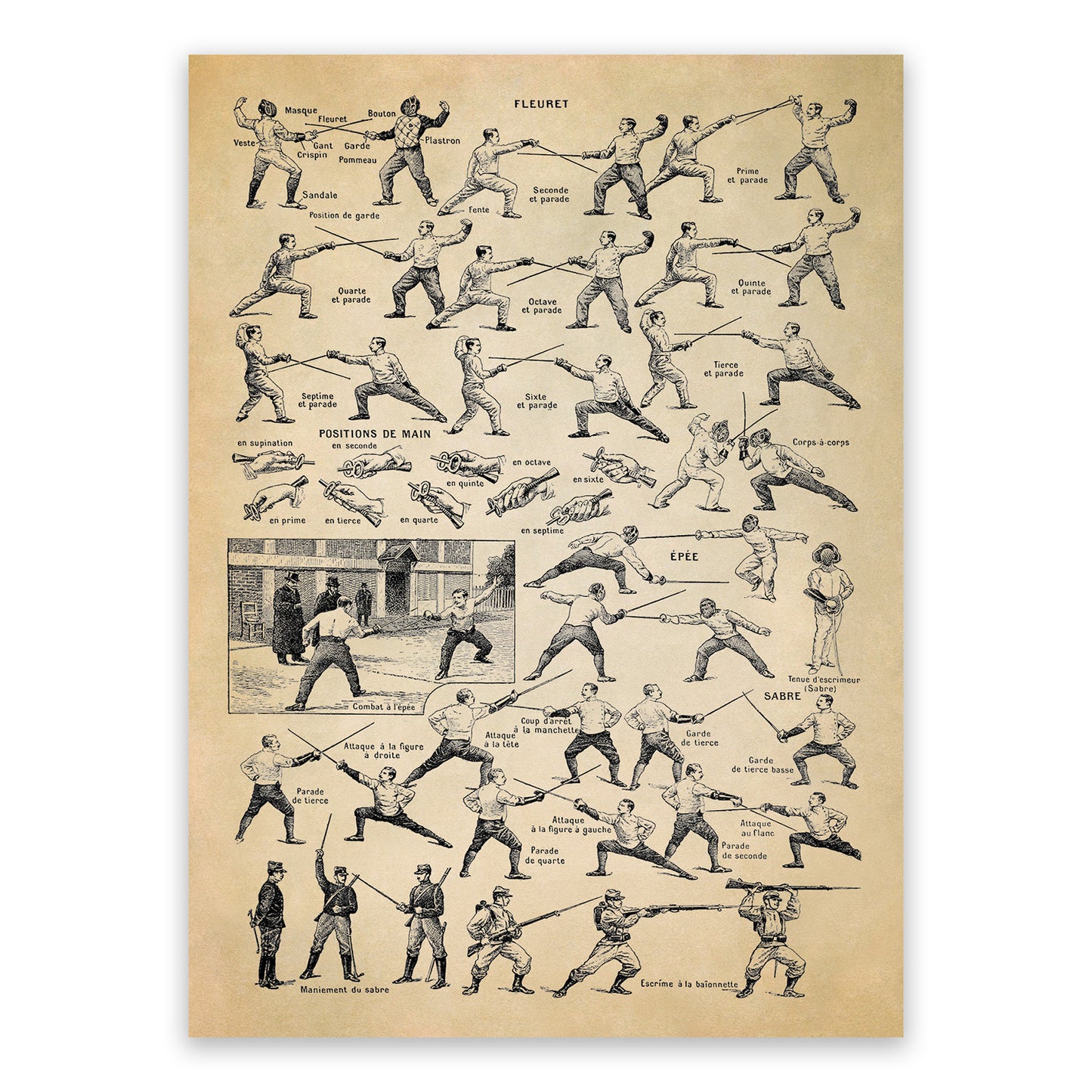 Fencing Training Techniques Illustration Print, FD36