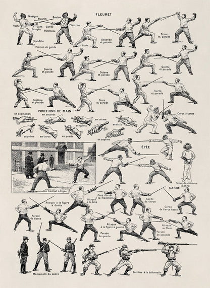 Fencing Training Techniques Illustration Print, FD36