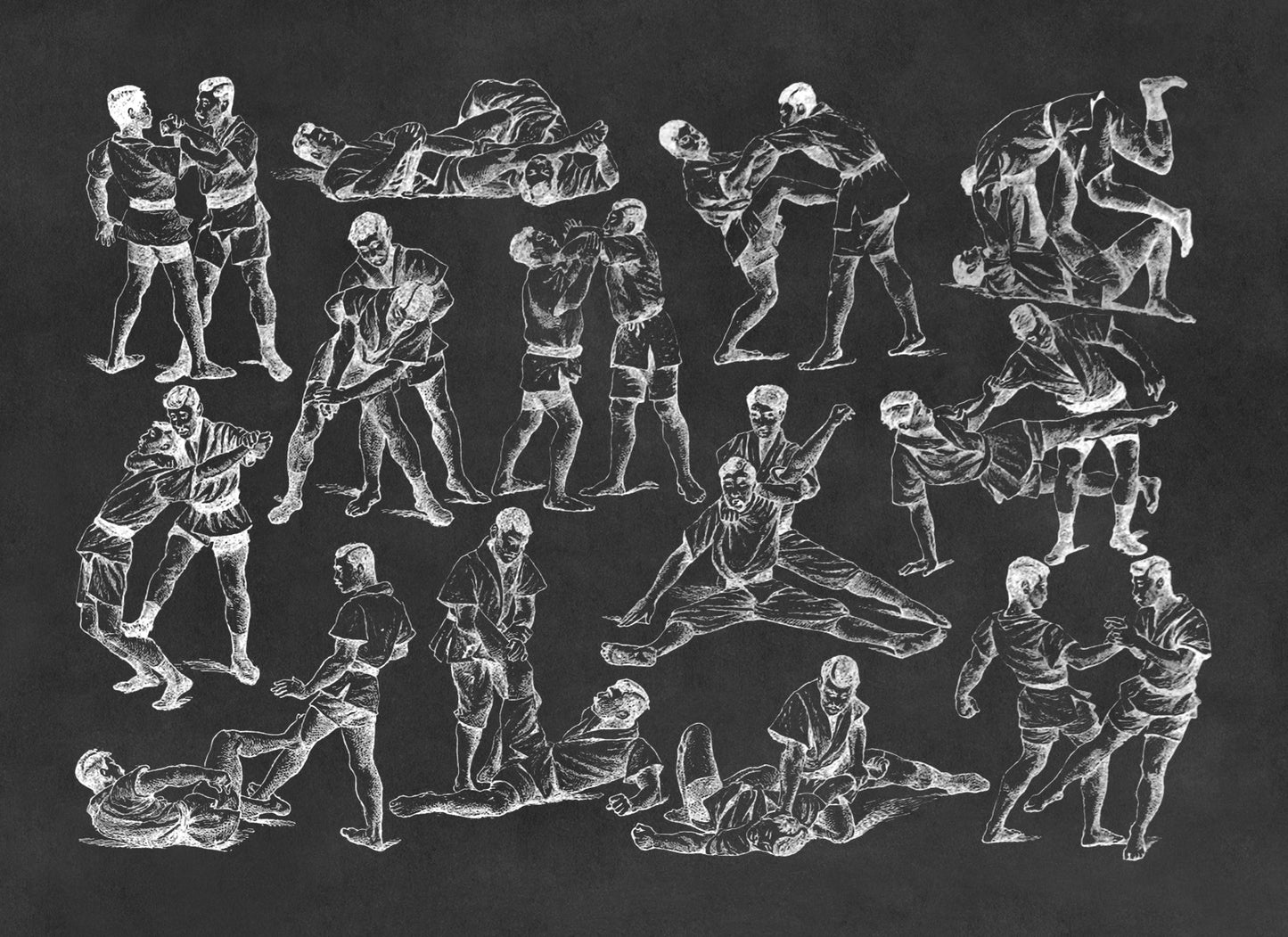 Vintage Jiu Jitsu Techniques and Moves Chart Print, FD38