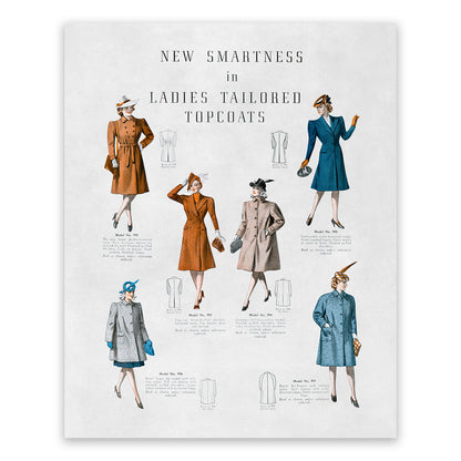 Women's Topcoat Styles Vintage Fashion Print, 1930s-1940s Department Store Catalog, FDS11