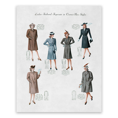 Women's Topcoat Styles Vintage Fashion Print, 1930s-1940s Department Store Catalog, FDS13