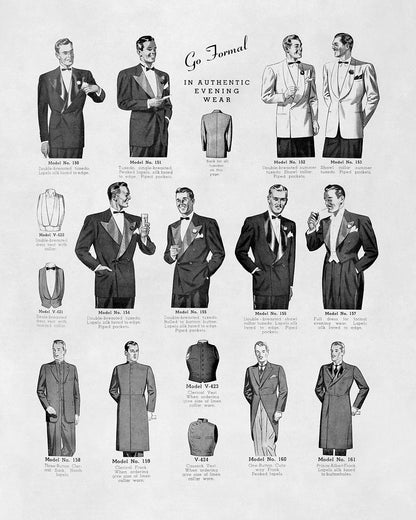 Men's Suit and Tuxedo Vintage Fashion Print, 1930s-1940s Department Store Catalog, FDS1